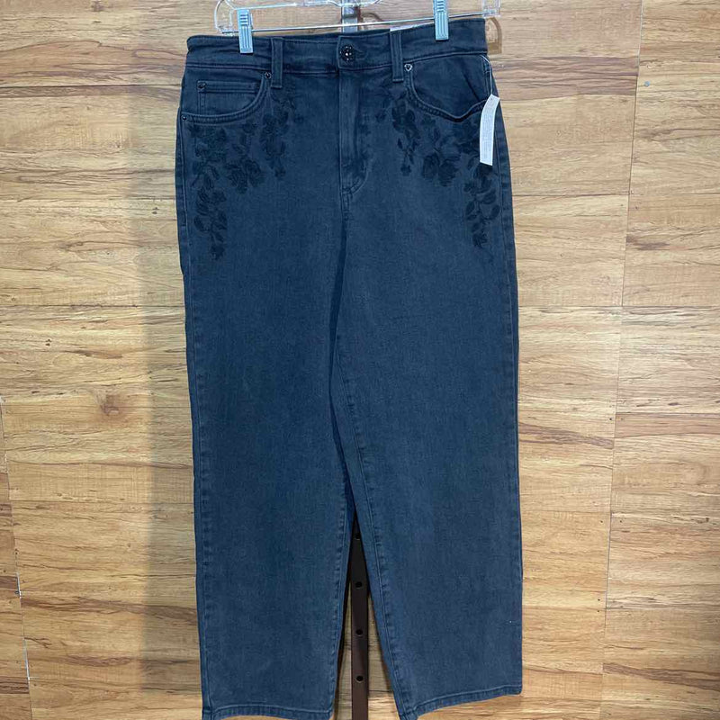 INC Size 6 High Rise Straight Black Embroidered Jeans NWT