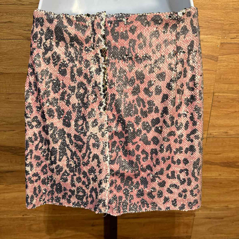 Free People Size 12 Pink Gray Cheetah Print Sequined Skirt NWT